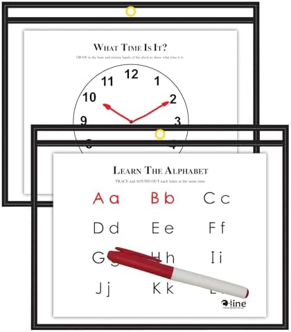 C-Line Reusable Dry Erase Pockets, Horizontal - Open on Long Side, 9 x 12 Inches, 30 per Box, Black (40711-30)