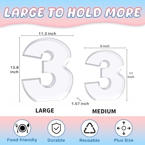 13.8" Extra Large Acrylic Number Charcuterie Board Box, Reusable Fillable Number Cake Candy Dish Display Serving Tray for Birthday Anniversary Party Decoration (3)
