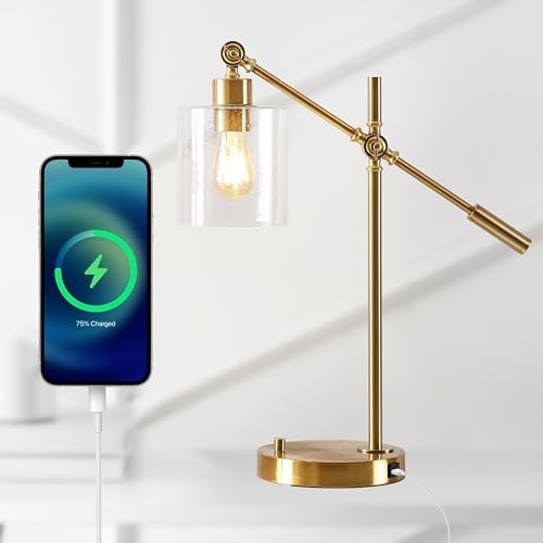 JONATHAN Y Kathryn 23" Metal Seeded Glass Modern Task Lamp, Brass Gold