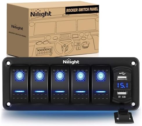 Nilight 5 Gang Rocker Switch Panel with 4.8 Amp Dual USB Charger Voltmeter