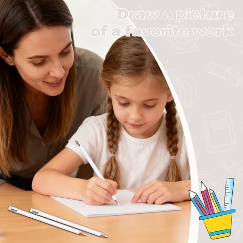 120 PCS Erasable Colored Pencils with Eraser Pre Sharpened Pencil 2 HB - Ideal for Checking, Grading, Tests & Office/School Supplies (White)