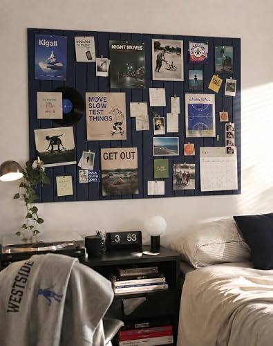 Aothia 12-Pack Felt Bulletin Board Tiles 48"x36", Modular Pin Board for Notes, Photos & Mood Boards, Cork Board Alternative for Smooth Walls, 0.35" Thick, 70 Adhesive Tabs & 40 Pins - Carbon Blue