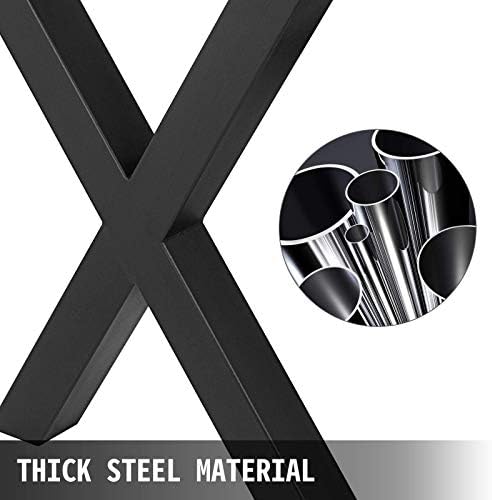 VEVOR Set of 2 Steel Table Legs, 28”Height 24”Wide Dining Table Legs,Heavy Duty 3.1" Square Box Section X Frame Table Legs,28x24x3.1 Inch Black Color Industrial Country Style Metal Dining Legs