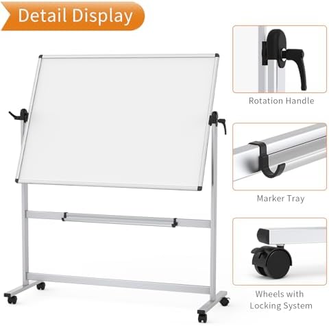 VIZ-PRO Double-Sided Magnetic Mobile Whiteboard, 48" x 36"