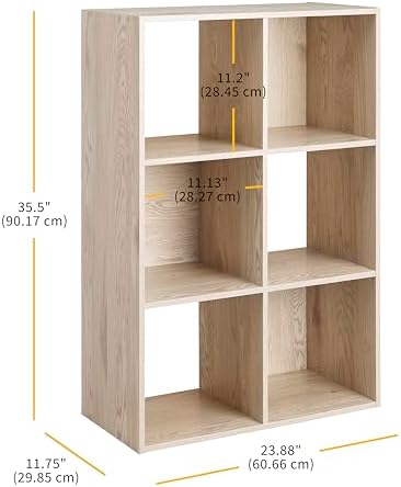 Whitmor 6 Cube Bookcase Storage Organizer, 3 Tier Stackable MDF Bookshelf, Open Storage Display Shelf, Storage Cabinet for Living Room, Bedroom, Home, Office, 23.9" L x 11.7" W x 35.5" H, Sonoma Oak