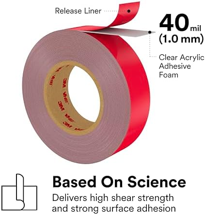 3M - 3/4-5-4910(PK 2) VHB Heavy Duty Mounting Tape 4910, Clear, 0.75" Width x 5yd Length (Pack of 2)