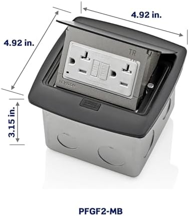 Leviton Pop-Up Floor Box with 20 Amp, Tamper-Resistant Self-Test GFCI Outlet, PFGF2-MB, Black