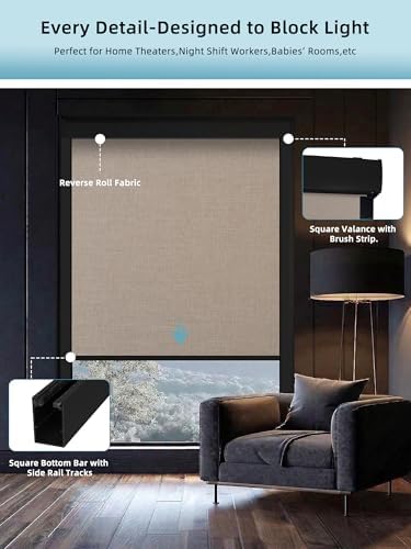 SmartWings Motorized Smart Roller Shades, 100% Blackout Bouvar Light Brown