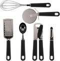 Country Kitchen 6 Pc Essentials Kitchen Stainless Steel Gadget Set Black Gun Metal with Soft Touch Black Handles for Cooking