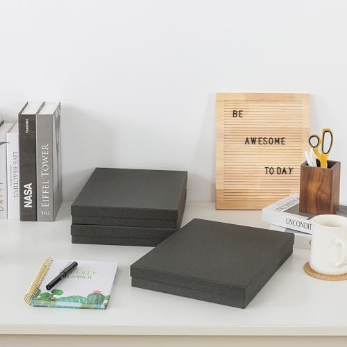 Soul & Lane - Letter Size Document Storage Boxes with Lids, Set of 3, Gray | Flat Cardboard Paper Organizers for Letters, Files, Photos and Crafts, Stackable Office Keepsake Storage for Manuscripts