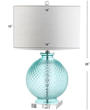 JONATHAN Y Estelle 26" Aqua Diamond-Etched Glass Crystal Table Lamp