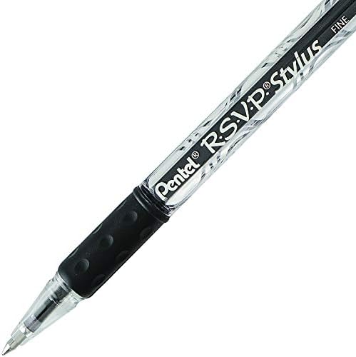 Pentel RSVP STYLUS Ballpoint Pen, Fine Line, Black Ink (BK90L-A) (12 count)