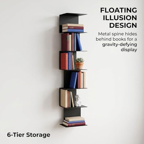 Invisible Floating Bookshelf With Metal Spine Wall Mounted Storage For Books And Decor, Space-Saving Display Unit For Home And Office Use(Black,X-Large)