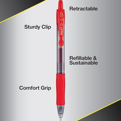PILOT G2 Premium Gel Roller Pens, Bold Point 1 mm, Red Pens, Pack of 12