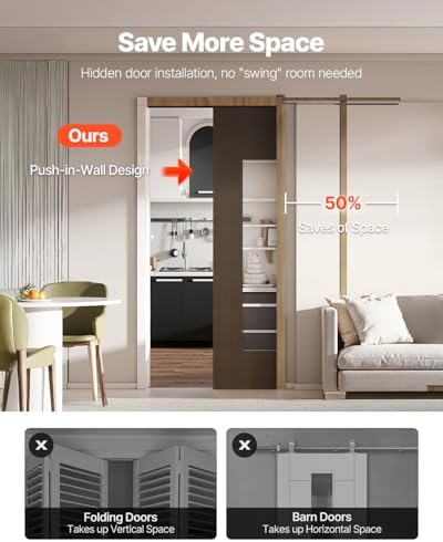 VEVOR Pocket Door Frame Kit, for 24-36 in Wide 80 in High Door, Pocket Door Kit with Two-Way Soft Close Mechanism, Slide Smoothly Quietly, Easy to Install, Wood and Galvanized Steel, for Living Room