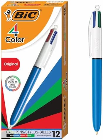 BIC 4-Color Retractable Ballpoint Pens, 1.0 mm Medium Point, 12-Count Pack