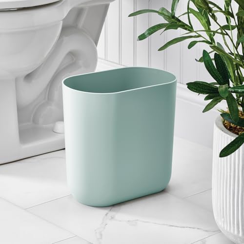 iDesign Small Slim Plastic Bathroom Trash Can, Blue, Waste Can (Pack of 2)