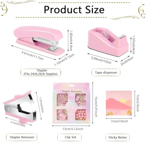Office Supplies,Desk Accessories,Stapler and Tape Dispenser Set,1000 Staples,Staple Remover,Pen Holder,Folding Phone Holder,Journal Notebook,Ballpoint Pen,Scissor,Ruler,Clear Tape,Sticky Notes,Ect