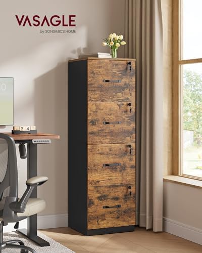 VASAGLE 4 Drawer File Cabinet with Locks, for A4, Letter Sized Documents
