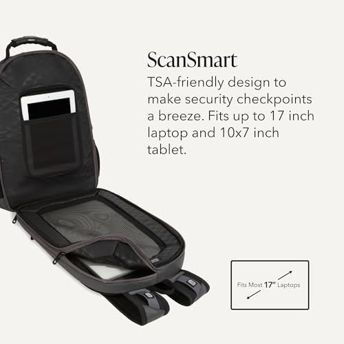 SWISSGEAR 1900 ScanSmart Laptop Backpack, Fits Most 17-Inch Laptops, TSA-Friendly Lay-Flat Design, RFID Protection, and Tablet Pocket, Black, 31L, 18.5-Inch