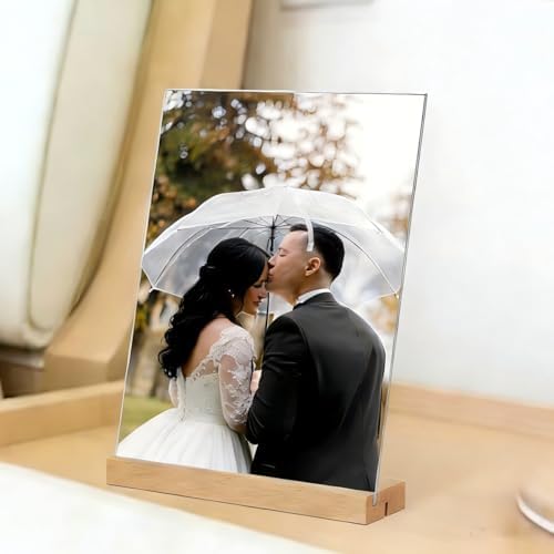 TONICE 8.5 x 11 Acrylic Sign Holder with Wood Base 5 Pack L/T Shape Vertical or Slant Back Display for Wedding, Restaurant, Store, Office, Hotel
