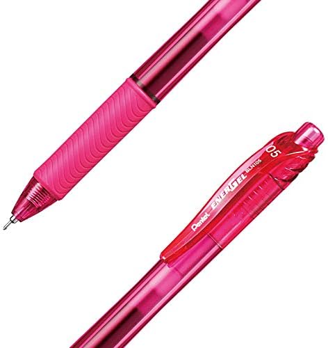 Pentel EnerGel-X Retractable Liquid Gel Pen (0.5mm) Needle Tip, Fine Line, Pink Ink, Box of 12 (BLN105-P)