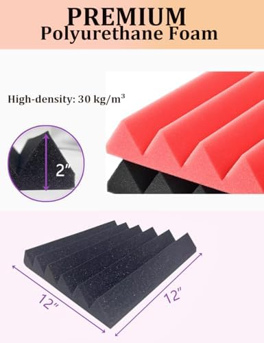 Acoustic Foams Panels 24 Pack 2" x 12"x 12" Sound Proof Foam Panels for Walls High Density and Fire Resistant Soundproofing Panels Soundproof Studio Wedges Sound Dampening Panels