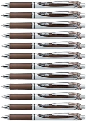 Pentel EnerGel RTX Retractable Liquid Gel Ink Pen, (0.7mm) Medium line, Sepia Ink, Box of 12 Pens (BL77-SP)