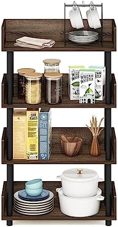 Furinno TURN-N-TUBE 4-Tier Display Shelf, Storage Shelves, Book Shelf, Open Shelves with Rounded Corner Top Edges, for Organization and Storage, Living Room, Home Office, Walnut