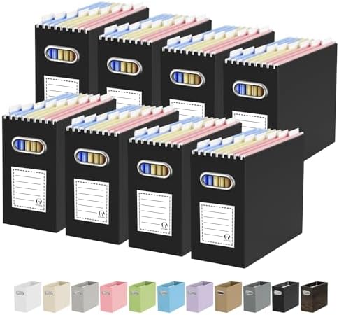 Oterri Portable Collapsible Cardboard File Box with Handle for Letter-Size | 8-Pack. Stainless Steel Handle. Label Stickers Included. Fits Letter Folders (Not Included). Home, Office, School, Dorm, Tax.
