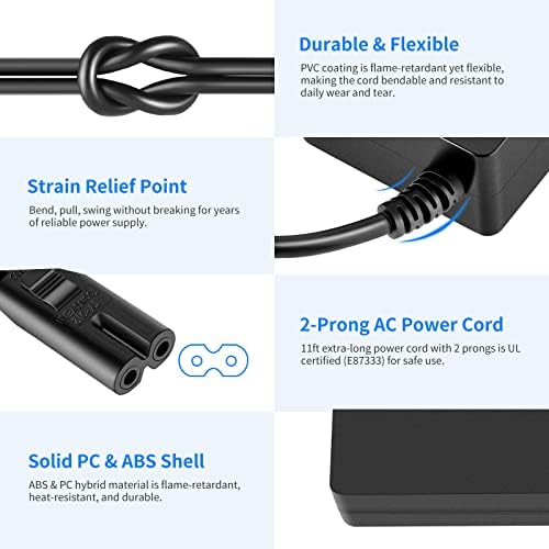 Neewer Photography AC 110V to DC 15V 2.0mm X 5.5mm Power Adapter with Power Cable 4.8A Output Power Supply for Photo Studio Ring Light (Black)