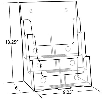 Azar Displays 252378, Brochure Holder, Acrylic Desk Organizer, Three Tier Document, Magazine & Sign Holder, Wall Mount Desk Accessories, Literature Display Stand for 4" Pamphlets, 8.5"x11"