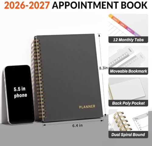 SUNEE 2026-2027 Appointment Book, Quarter-Hourly, Weekly & Monthly - from July 2026 to June 2027, 6.4"x8.3" Academic Planner, Flexible Cover, Note Pages, Bookmark, Spiral Binding, Abstract