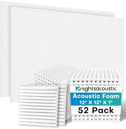 52 Pack Acoustic Foam Panels, 1 X 12 X 12 Inches Sound Proof Foam Panels for Walls, High Density Acoustic Panels Sound Absorbing, White Noise Cancelling Studio Wedges (NOT INCLUDE ADHESIVE)