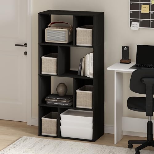 Furinno DALY Book Shelf, 8-Cube Bookshelf, Cube Storage Organizer Bookcase with Irregular Compartments, 11.7 x 23.6 x 49, for Living Room, Bedroom, Home Office, Espresso