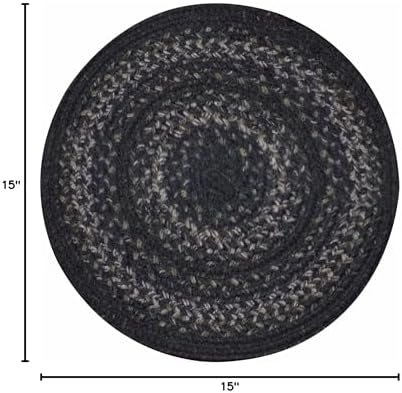 Homespice Jet Black Jute Braided Placemats, Round 15" Set of 6