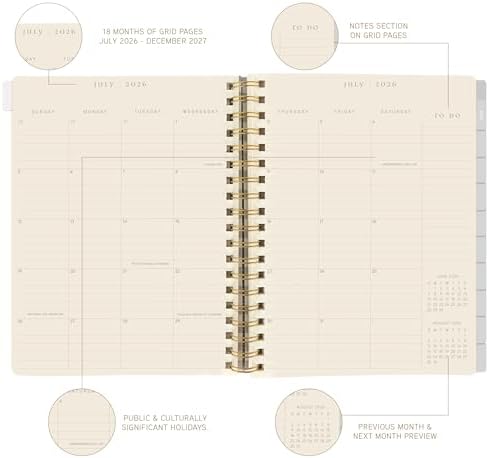 Graphique Peanuts 18 Month Planner, July 2026 – Dec. 2027, Hardbound Spiral Planner with Monthly Tabs, Holidays & Reminder Stickers, 6 x 8