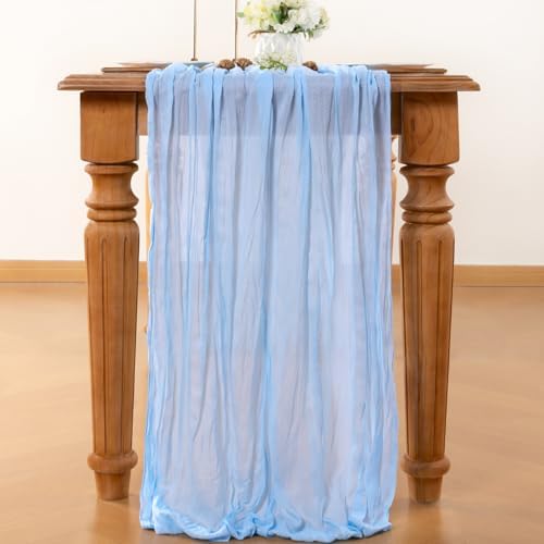 Light Blue Cheesecloth Table Runner Fall Boho Wedding Birthday Home Decor