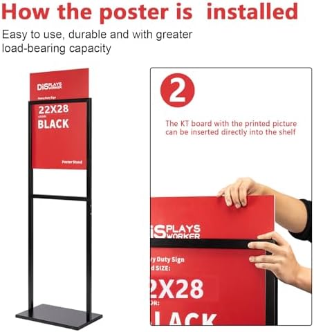 DISPLAYSWORKER Sign holder floor stand, heavy Duty Pedestal poster banner stand for display,22×28 inch slide-in double sided poster sign holder floor standing for board Display (Black, 22×28)