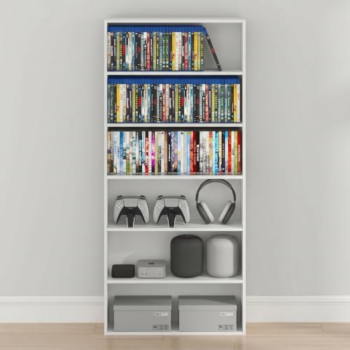 Furinno Basic DVD Shelf, 6-Tier Media Shelf, CD Rack, White | 7 x 24 x 53, Open Shelf for DVD Blueray Game Disc, Cube Storage Organizer, for Living Room, Bedroom, Home Office