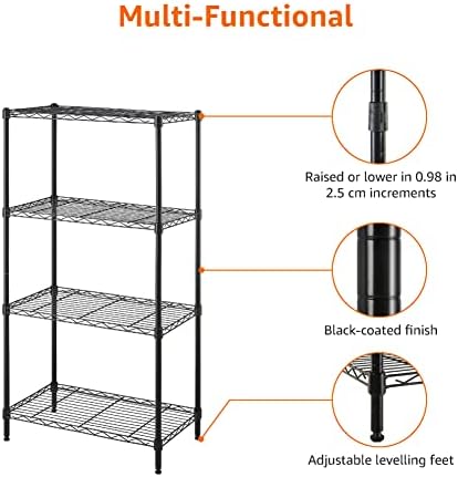 Amazon Basics 4-Shelf Steel Wire Storage Shelves for Garage, Adjustable Metal Shelving Unit, 200 lbs Per Shelf, 23.2" W x 48" H x 13.4" D, Black