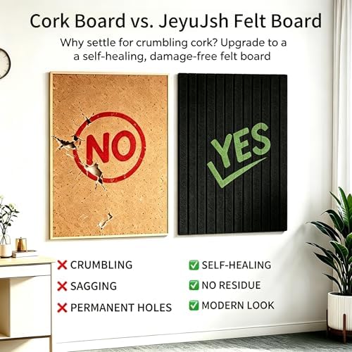 6-Pack Felt Wall Tiles, Black – 36" × 24" Cork Boards Alternative