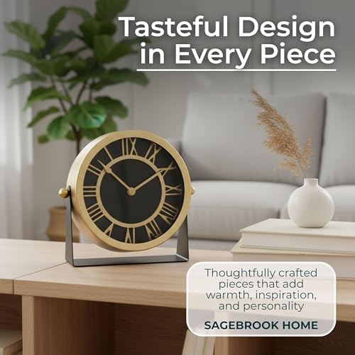 Metal Table Clock for Living Room Decor - Desk Clock for Office Desk, Study Room, Living Room, Mantel or Table Styling - Small Home Decor for Shelf or Tabletop Display - 7", Gold & Black