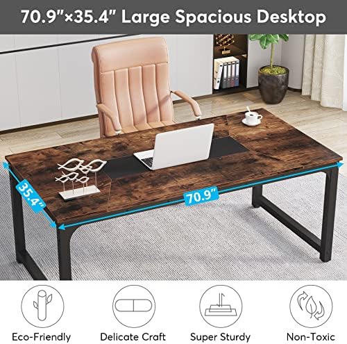 Tribesigns Modern Computer Desk, 70.8 x 35.4 inch Large Executive Office Desk Computer Table Study Writing Desk Workstation for Home Office,Rustic/Black