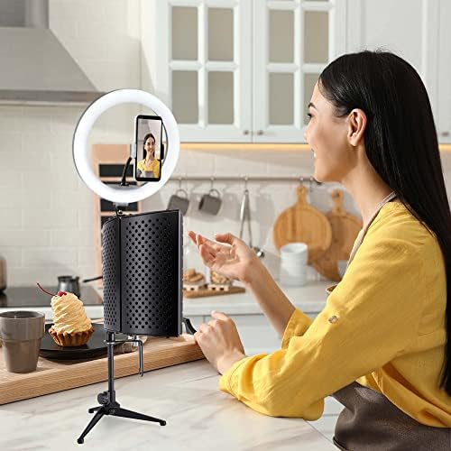 Pyle Sound Isolation Recording Booth Shield - 2" Thick Foldable Studio Microphone Dampening Filter Foam Cube, Audio Acoustic Noise Isolator Platform Pads w/ Wedgie Padding, Tripod Base Stand