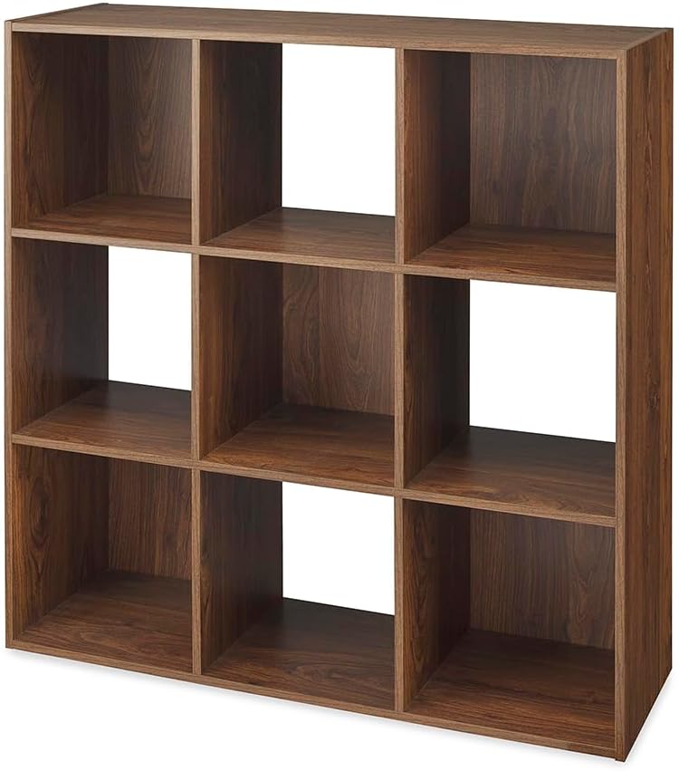 Whitmor 9 Cube Storage Organizer, Open Storage Display Bookshelf, Storage Cabinet for Living Room, Bedroom, Home, Office, Walnut
