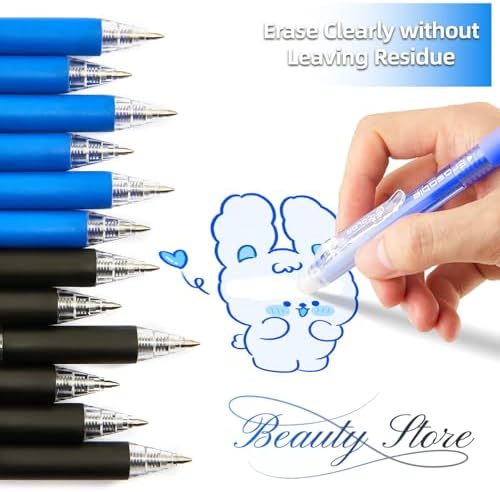 12Pcs Retractable Erasable Gel Pens Clicker,Fine Point 0.7mm Smooth Writing Pens,For Writing Journaling Taking Notes School Office Home. (6Black+6Blue)