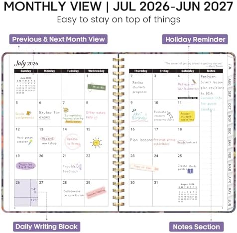 Planner 2026-2027, Weekly & Monthly Academic Calendar, Jul 2026 – Jun 2027