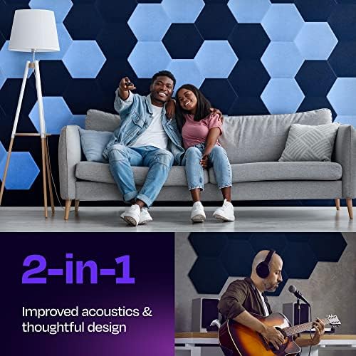Acoustic Panels 12-Pack Soundproof Wall Panels 14"X12.1"X0.4" Sound Panels High Density Sound Dampening Panels - [Denim Blue Hexagon]
