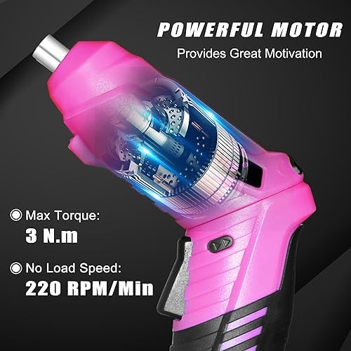 Pink Tool Set for Women,130 Piece Home Tool Kit for Women with 3.6V Cordless Rechargeable Screwdriver,Basic Household Tool Kit Set for New Home,Apartment,College Dorm & DIY Projects